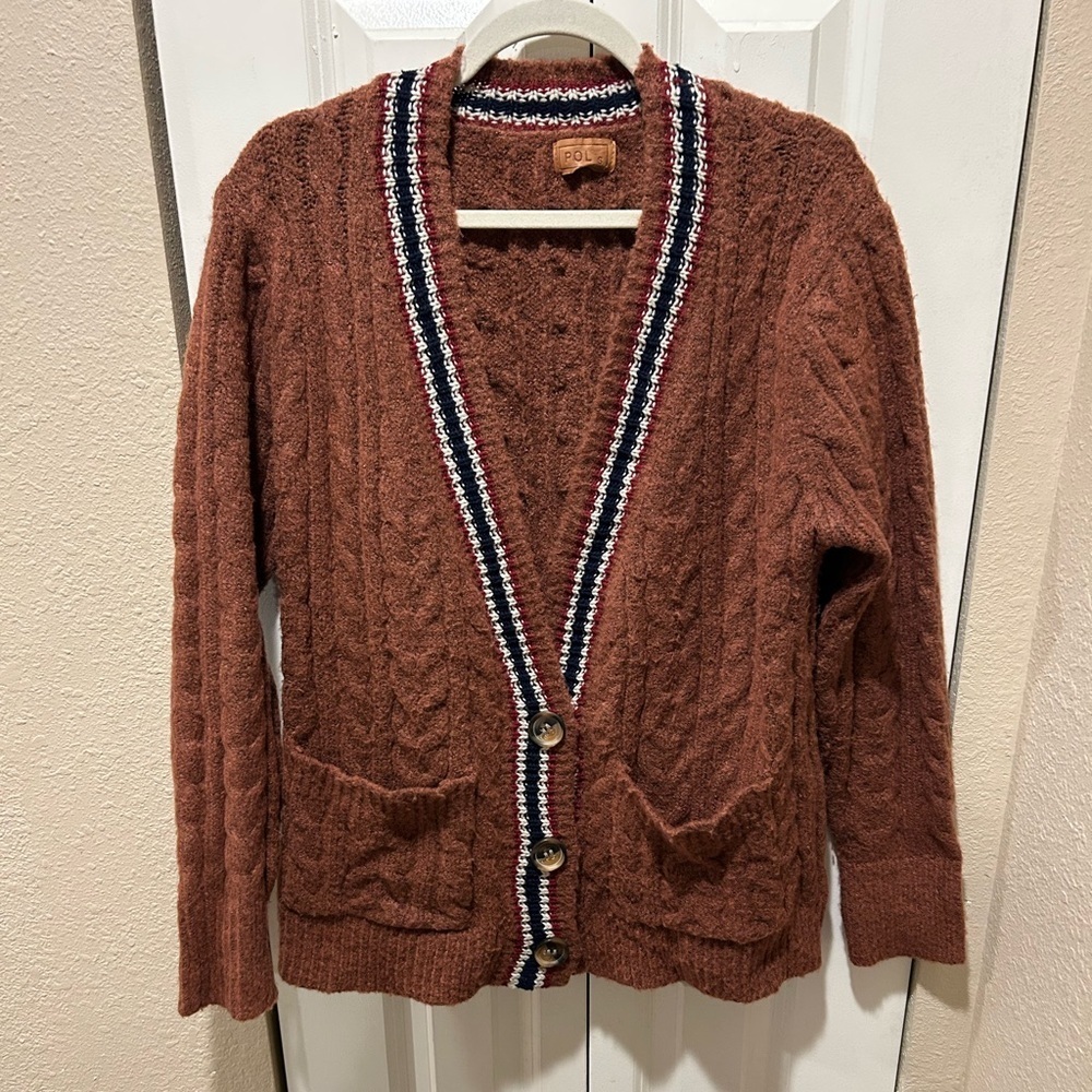 POL Cardigan Sweater Cable Knit Rust Color , Small